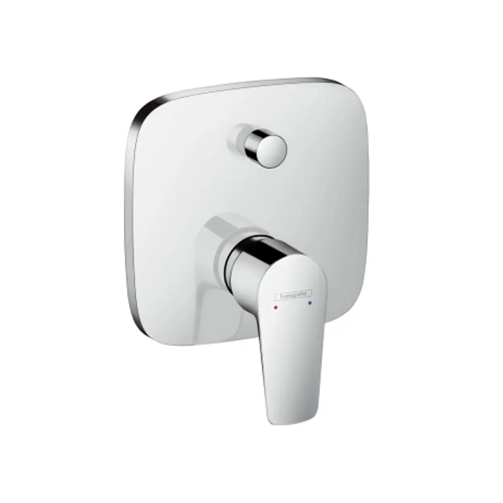 Einhebel-Wannenmischer von Hansgrohe in chromfarbenem Design. Unterputzmontage mit einem integriertem Bedienknopf zur Temperaturregelung.